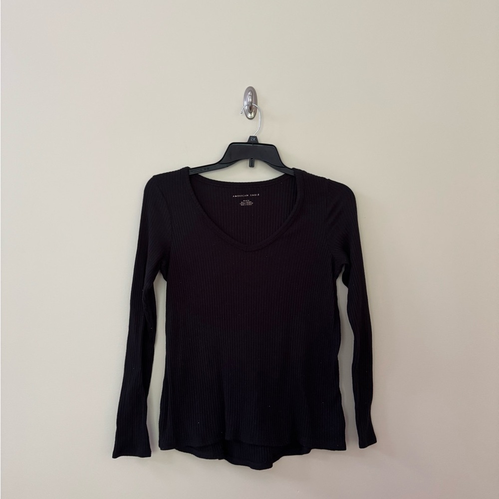 American Eagle Outfitters Black Ribbed Shirt